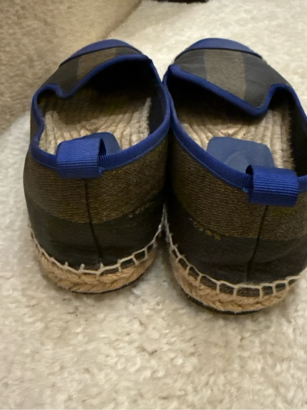Fendi Brown Peqiun Striped Canvas Blue Leather Cap Toe Espadrilles Flats Shoes 8